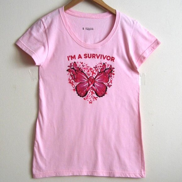 Breast Cancer Awareness 'I'm A Survivor' Butterfly T Shirt, Size S/M, New w/Gift - Picture 1 of 4
